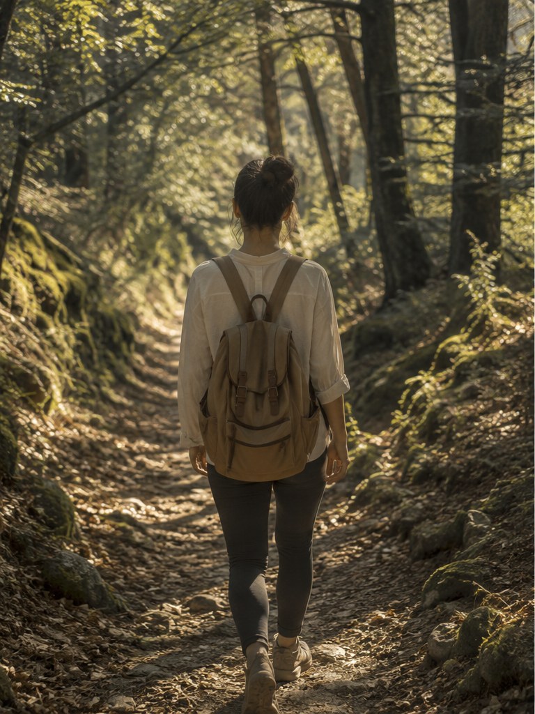 Cammino nel bosco tra la luce del mattino, sui sentieri di Clusone